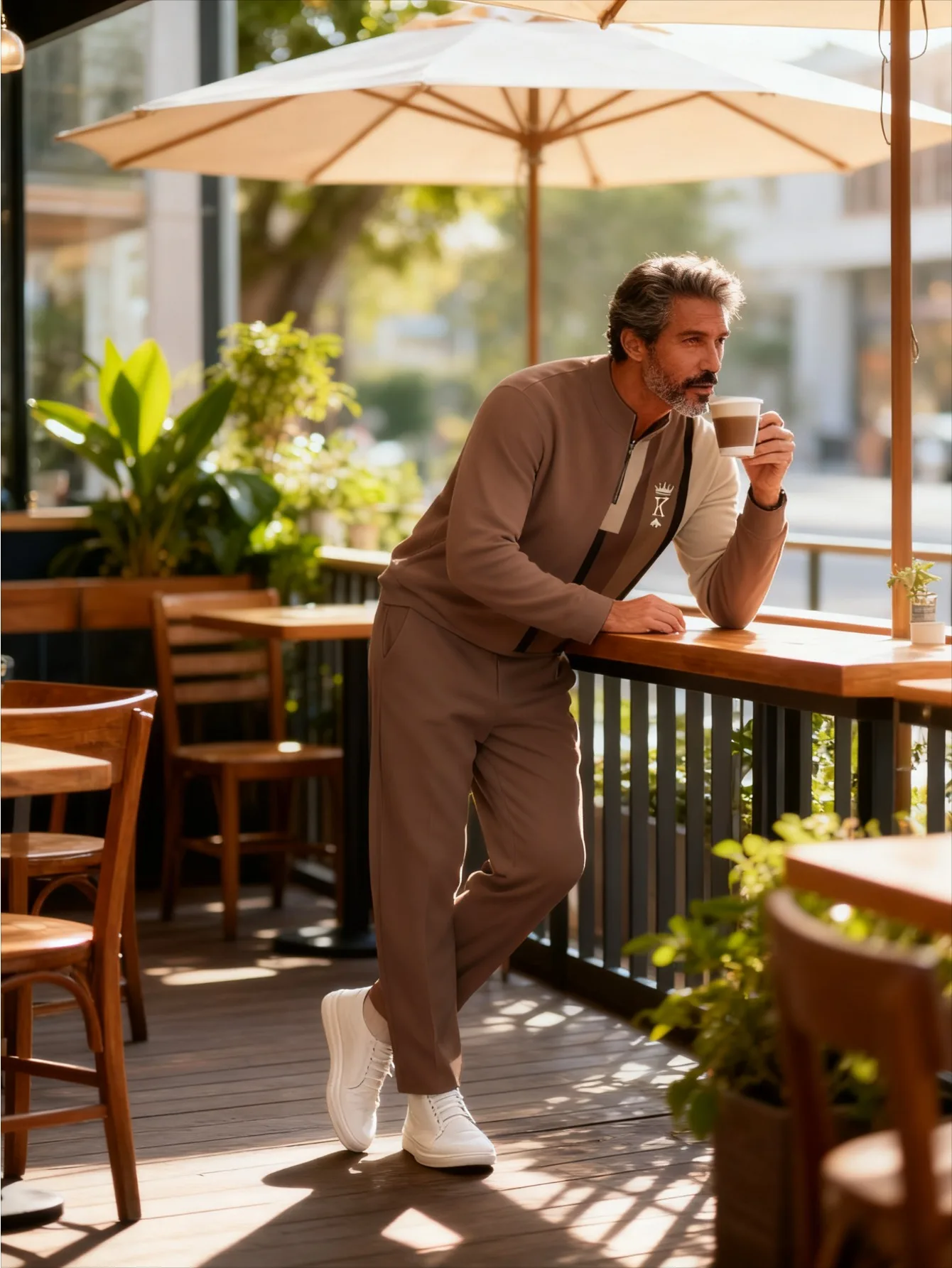 メンズデジタルプリントのおしゃれなカジュアルフード付きセット（2点セット）