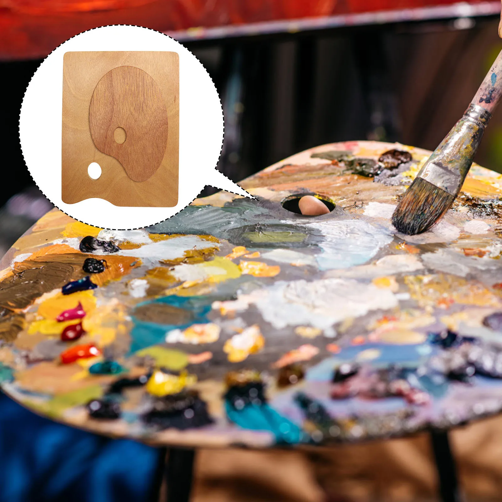 

2Pcs Wooden Paint Mixing Tray Flat Design Thumb Hole Easy Clean Color Mixing Tools for Professional Artists Students Painting