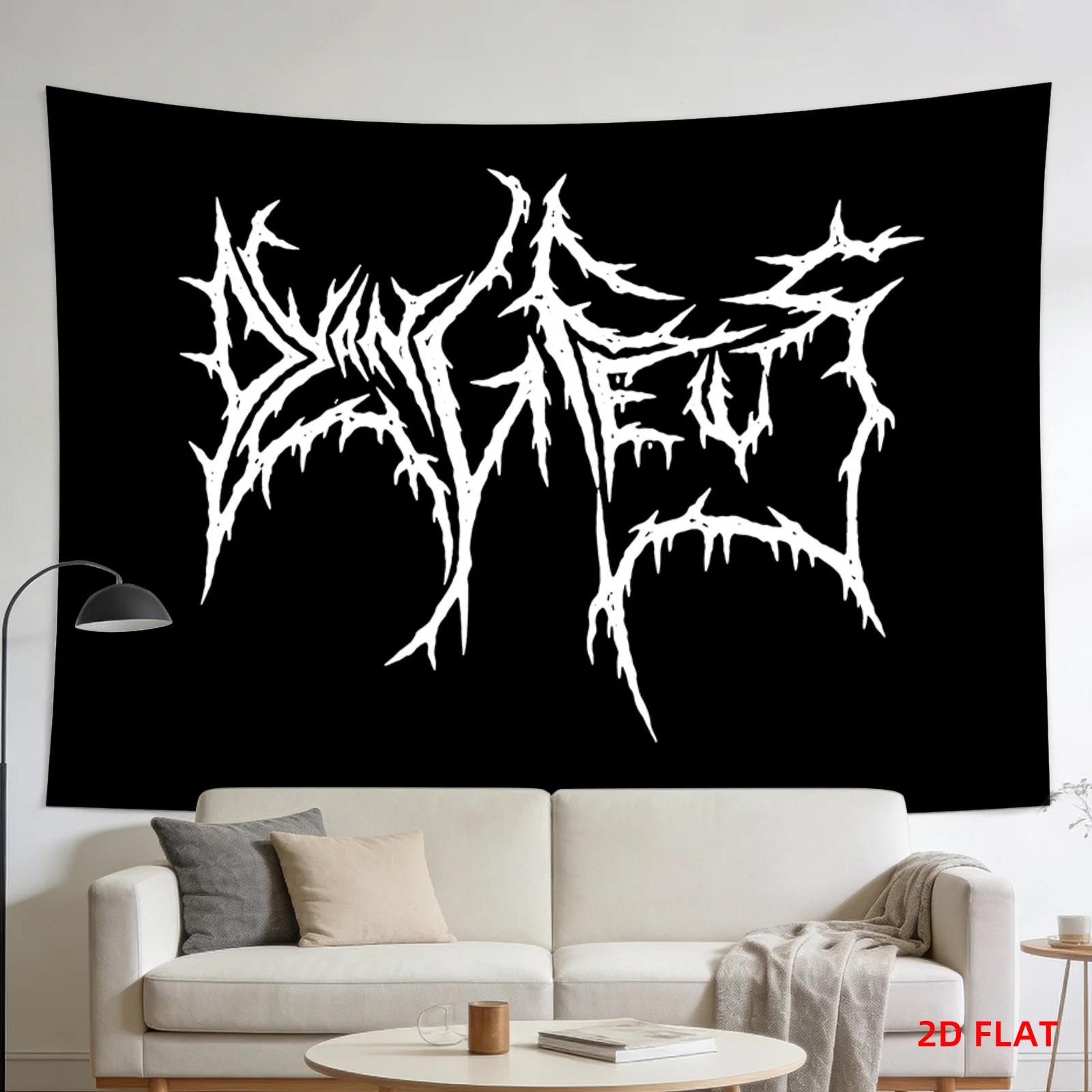 VIKAMA Dark Death Metal Spike Font Tapestry, Black White Gothic Text Wall Hanging for Bedroom Living Room Dorm