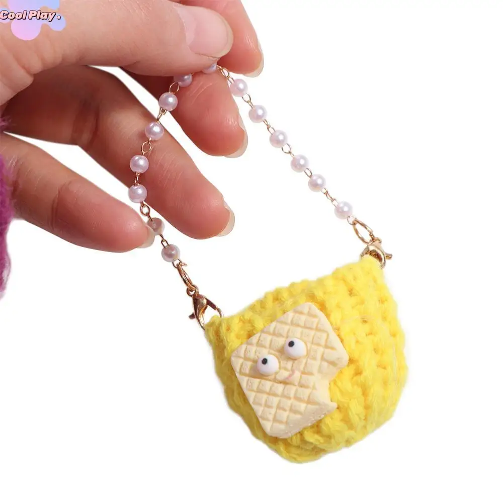 Pearl Chain Doll Knitted Shoulder Bag Woven Miniature Mini Crossbody Doll Bag Crochet Braid Handbag Dollhouse Knitting Wool Bag