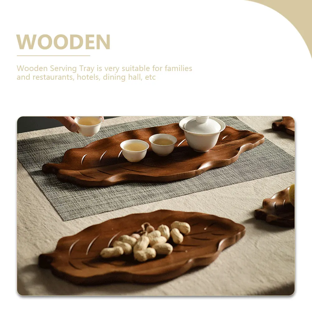 

Wood Serving Tray Delicate Leaf Shape Rustproof Easy Clean Compact Size Fruit Snack Food Storage Display Kitchen Dining