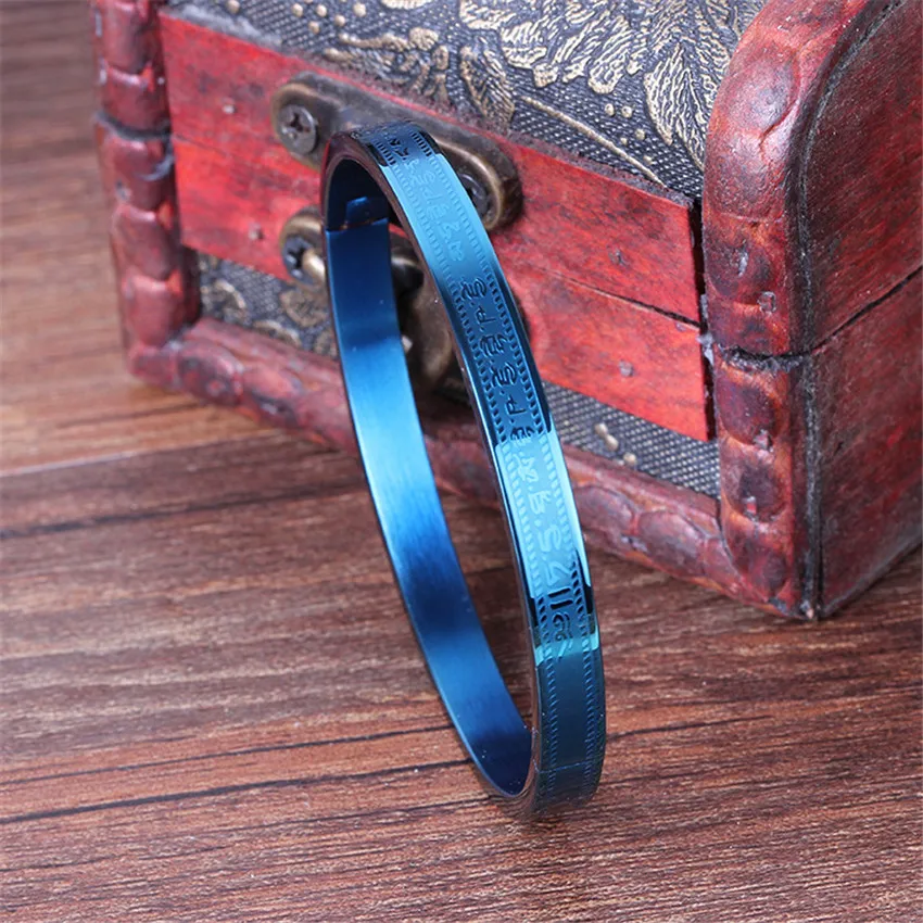 Handmade Creative Lucky Buddhist Scripture Bracelets Blue Medicine Master Titanium Steel Bracelet Heart Meridian bracelet