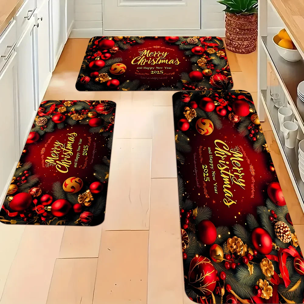 VIKAMA Christmas Kitchen Runner Set Non Slip Washable Red Bauble Pine Cone Floor Mats Xmas Holiday Rug for Rustic Farmhouse view 3