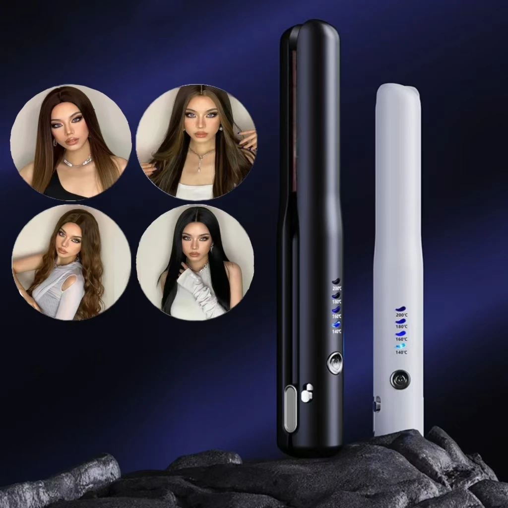 Negative Ion Cordless Mini Hair Straightener USB Rechargeable Fast Heating Anti‑Scald 4 Temp Control Portable Flat Iron for Trav
