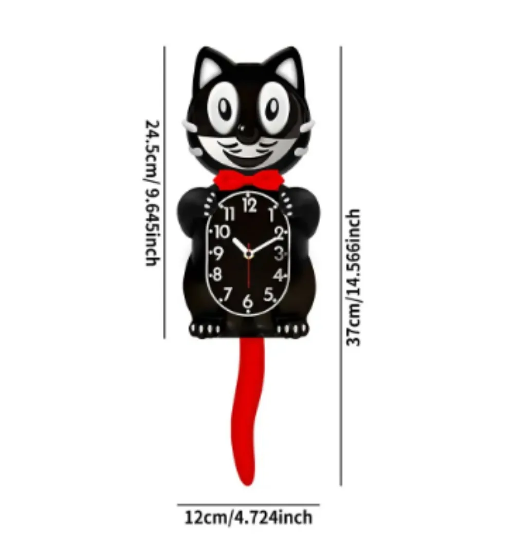かわいい漫画の猫の壁掛け時計、尻尾を振るデザイン、クリエイティブなクォーツ時計、モダンな家のリビングルームの壁飾り