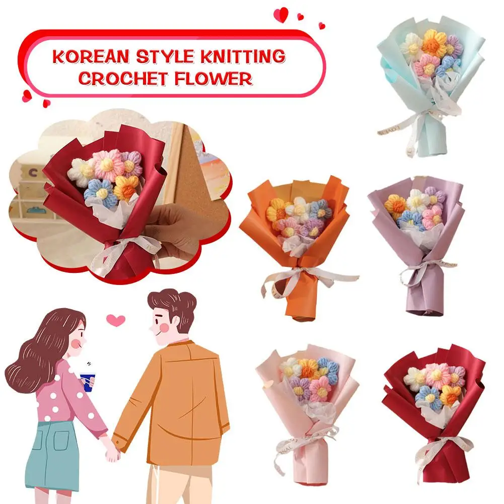 

Valentine's Day Creative Knitted Flower Puff Flower Korean Floral Decor Flower Crochet Bouquet Gift Ornaments Knitting Styl K1N7