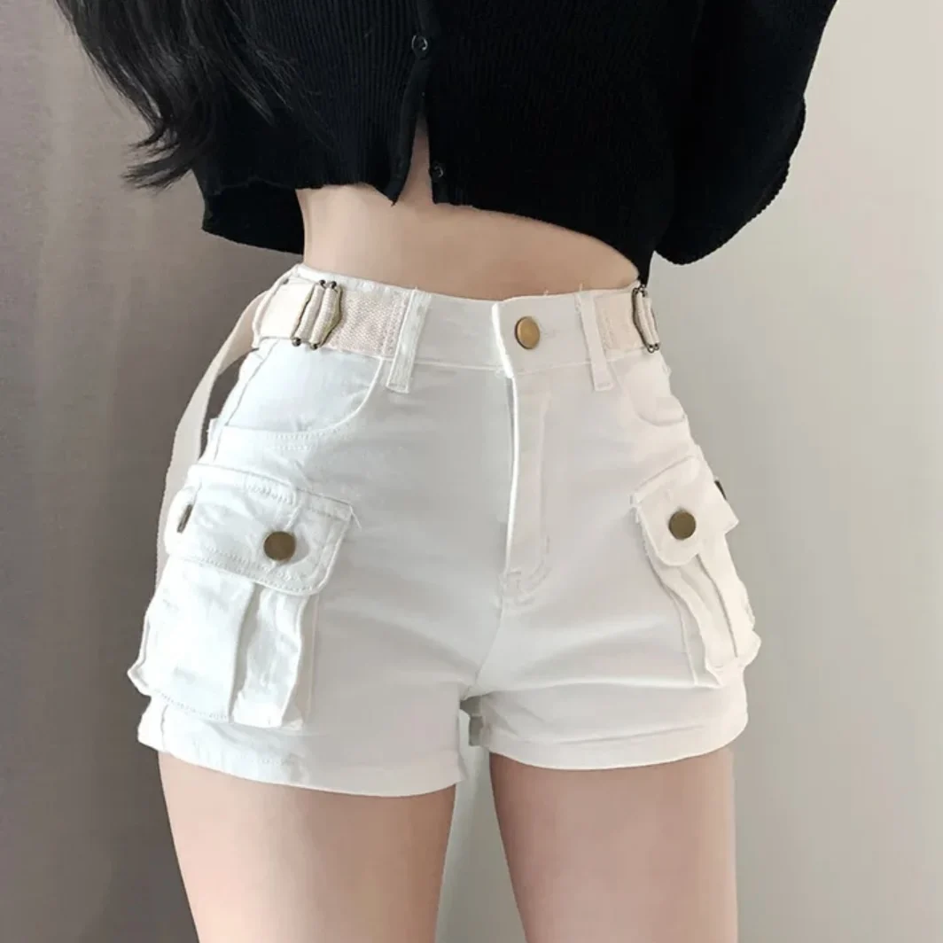 

Летние шикарные свободные женские джинсовые орты с высокой талией и большим дизайном, повседневная рабочая одежда, брюки с высокой талией для похудения, визуальный эффект