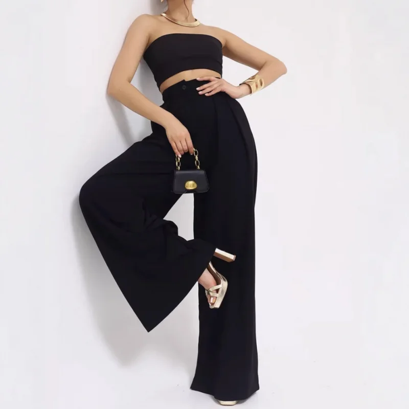 2025年新作 シンプルデザイン ワイドレッグ 欧米風 無地 ファッション ゆったり カジュアル ロングパンツ レディースウェア