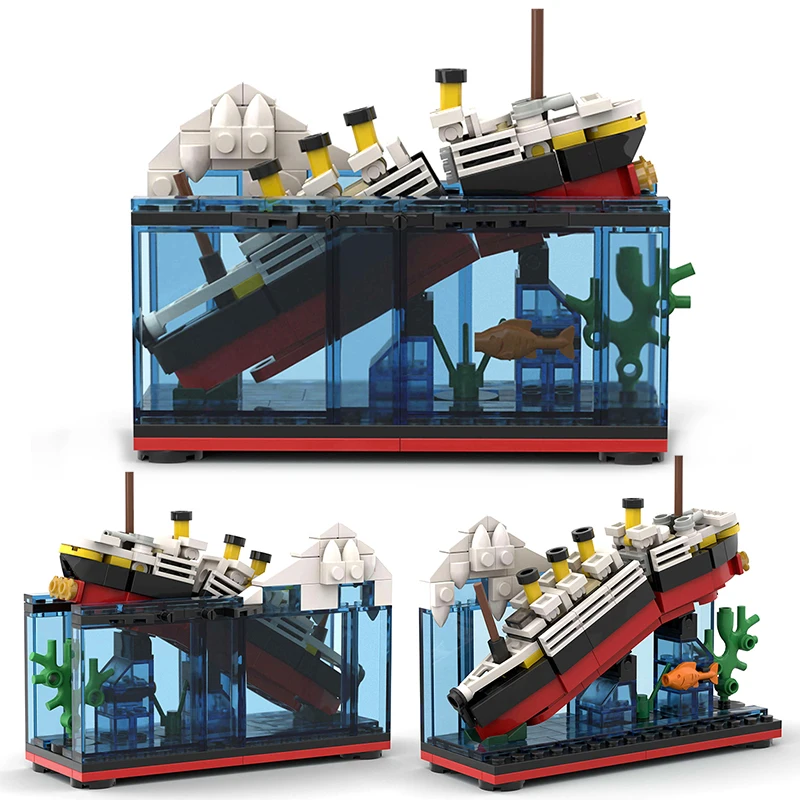 MOC RMS Cruise Sank Titanic Break In Half Model Building Blocks Ship Shipwreck Boat Construction Children Brick Sets Toys Gifts