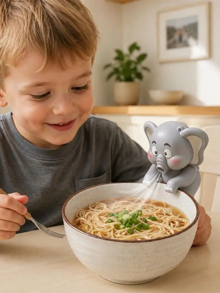 Niedlicher Elefanten-Mini-Ventilator, Baby-Fütterungshilfe, Clip-On-Design, Kühlwerkzeug für Lebensmittel mit Becherhalterung, Tierform, Baby-Schüssel-Zubehör