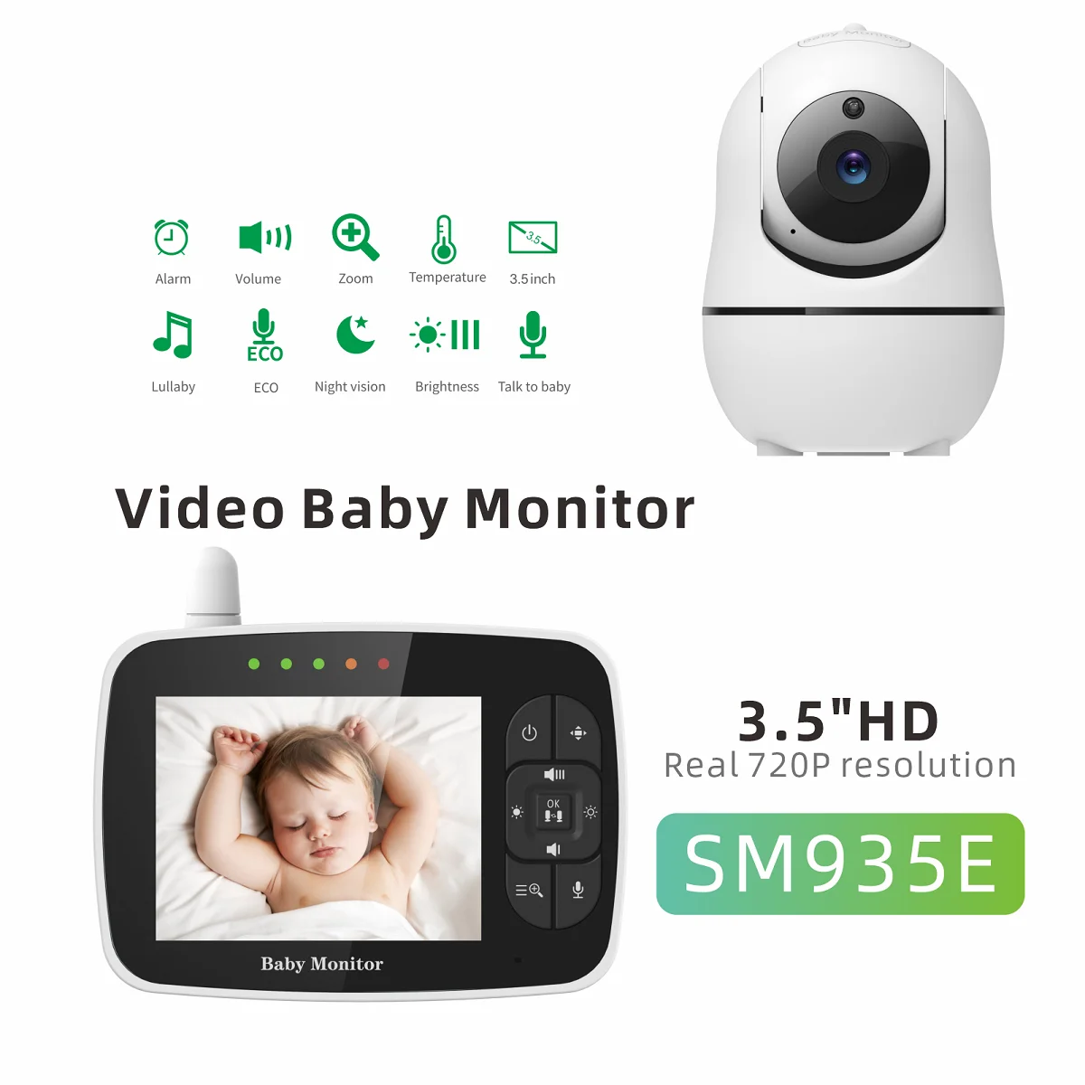 Babystar 3.5 Polegada vídeo monitor do bebê tela hd câmera do bebê função de visão noturna suporte multi câmera modo eco temperatura