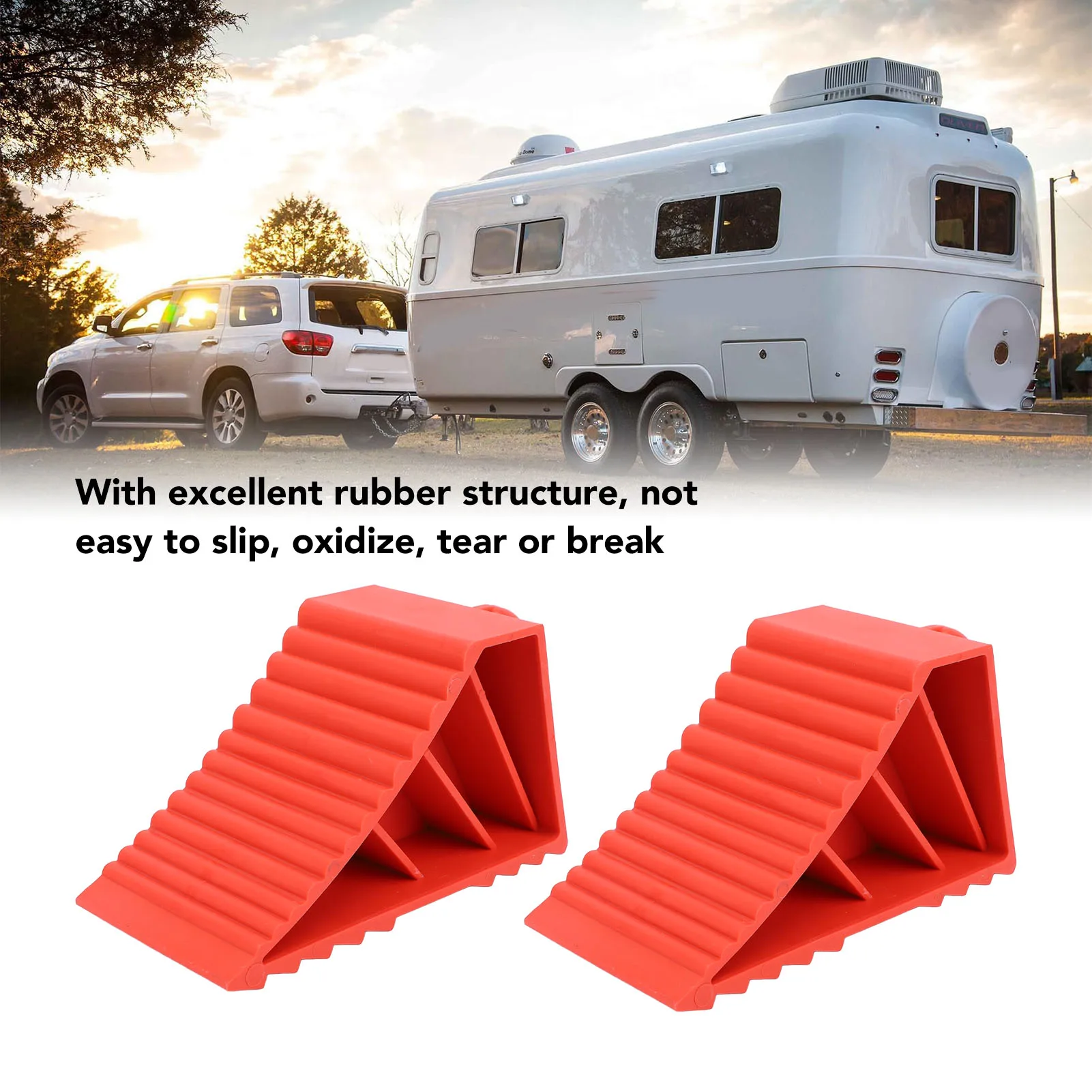 New 2PCS RV Heavy Duty Wheel Chocks Slip Resistant Solid Rubber Wheel Chocks Red Wheel Stopper for Car Travel Trailers RV Truck