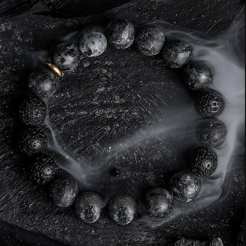 Dark Series Retro Black Natural Labradorite Moonstone Bead Bracelet Homme Volcanic Onyx Stone Elastic Handmade Jewelry for Women