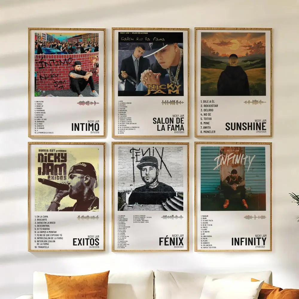 N-Nicky Jam Album Poster Wall Stickers HD Painting Self Adhesive Art Decals for Bedroom Living Room Home Decor