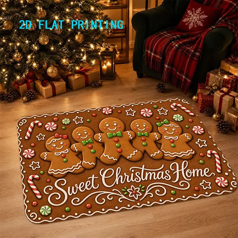 VIKAMA Sweet Holiday Home Gingerbread Cookie Peppermint Stick Snow Crystal Entry Rug Festive Greeting Floor Mat Decor Soft Cozy