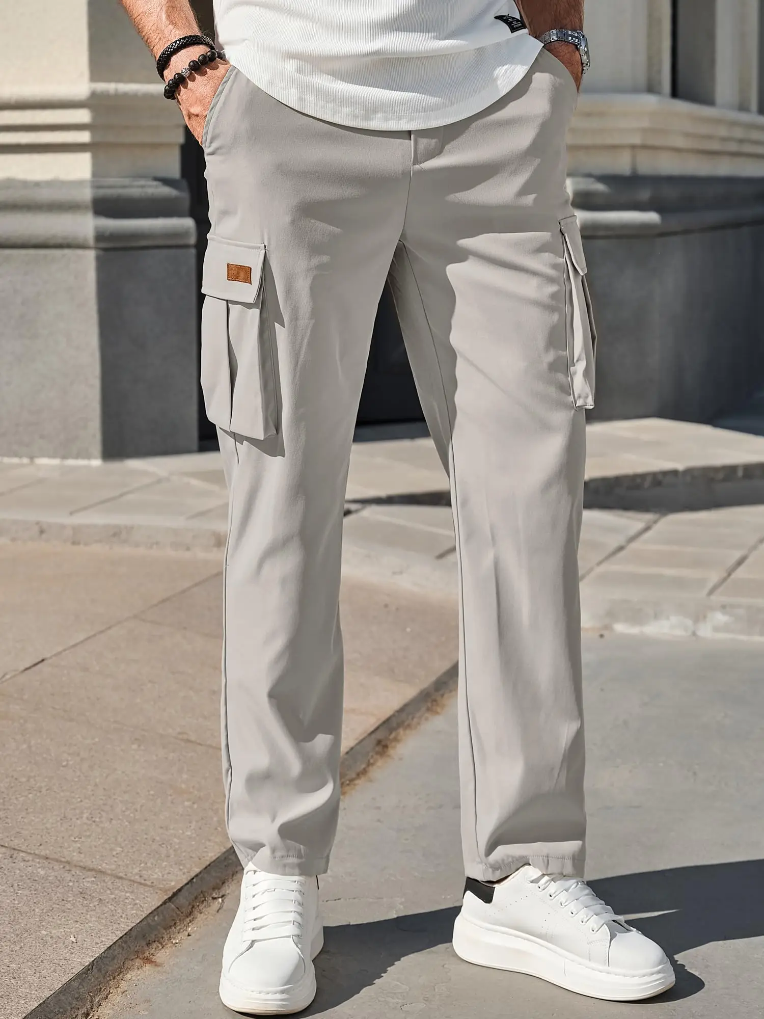 2026 Spring and Autumn New Men's Trendy Street Workwear Trousers Loose Drawstring Waist Multi-Pocket Overalls