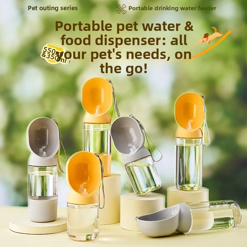 

Portable Dog Water Bottle 2-in-1, Leakproof Pet Water Dispenser with Food Storage, Travel Bowl for Walking Hiking for Dogs Cats