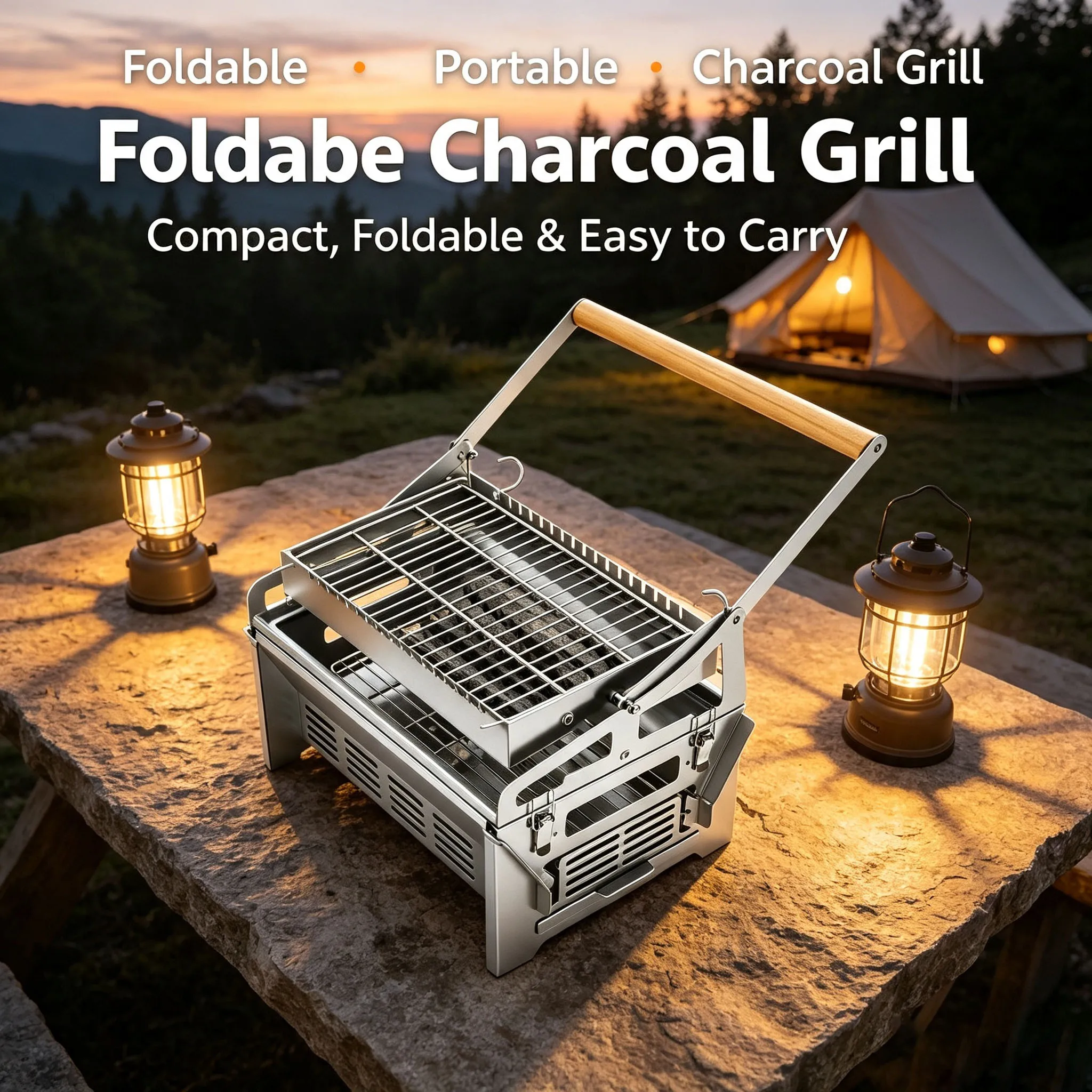 Washable 180° Foldable Rotating Charcoal Grill 304 Stainless Steel BBQ Net for Camping Beach Outdoor Roasting Home Barbecue Use