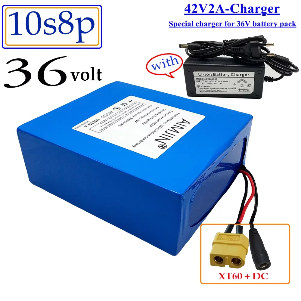

36V 30000mAh 500-1000W lithium-ion battery pack 18650 10S8P, suitable for electric scooters electric vehicles, bicycles with BMS