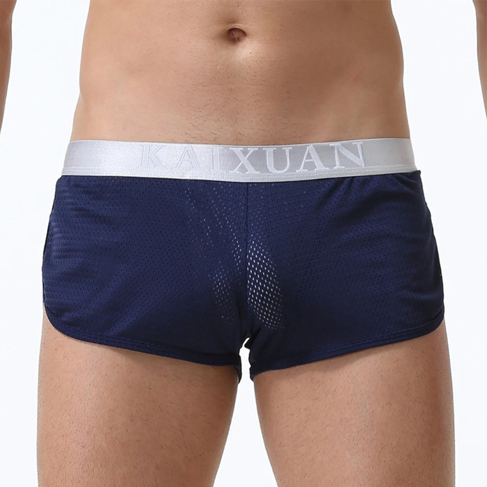 Men Sexy Brief Mesh Pouch Panties Underwear Low Waist Ice Silk Underpants Mens Arrow Shorts Summer Quick-Drying Male 4