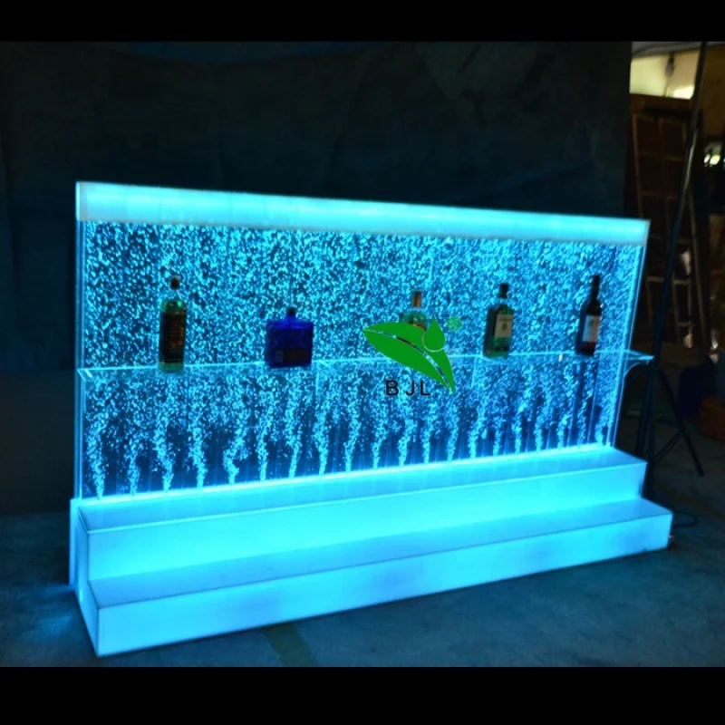 

customized.night club furniture remote control rgb color changing aquarium bubble led lighted bar shelf