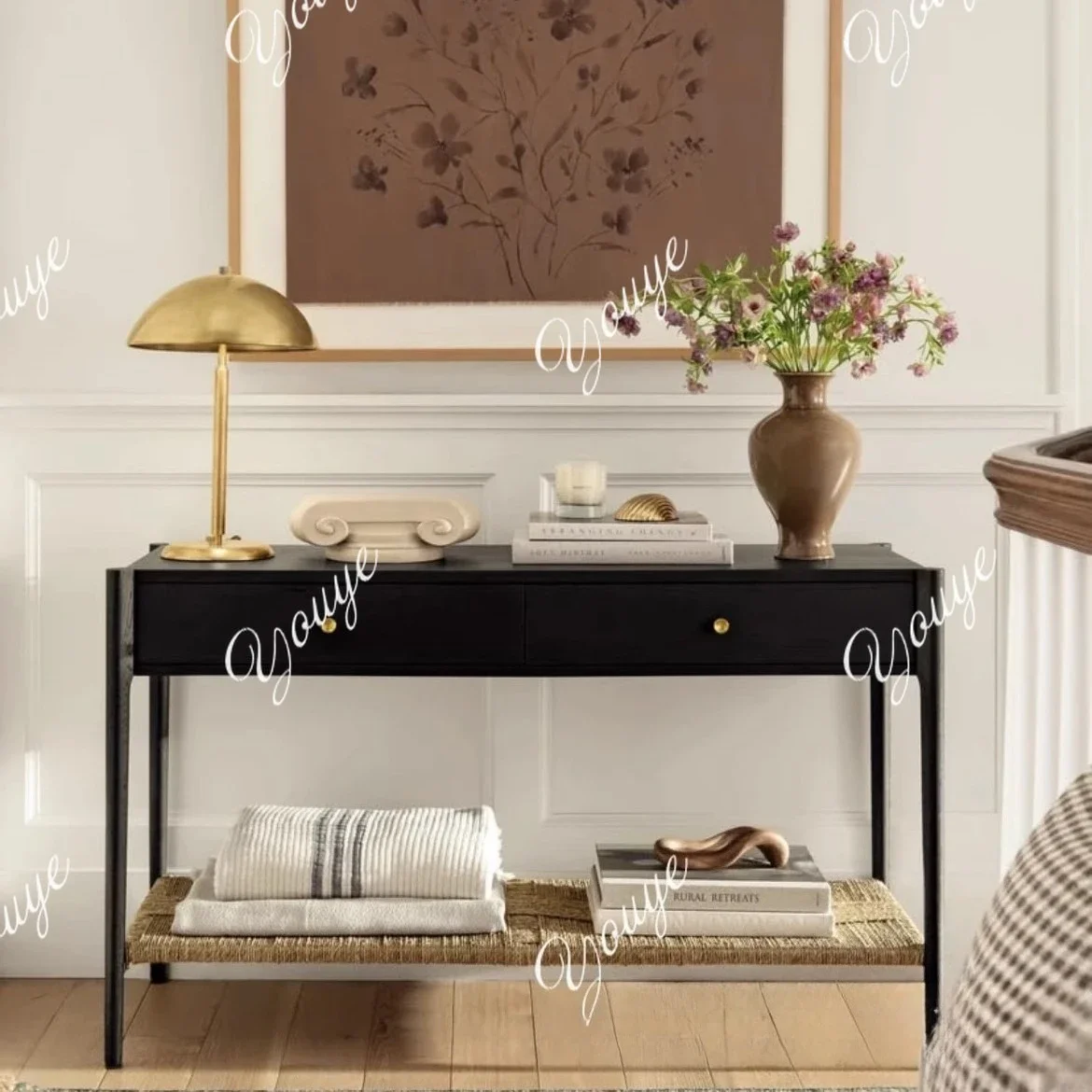 

JJ American Retro Solid Wood Entrance Table, Sofa Backrest Side Table, Entrance Foyer, Case Corridor Partition Decorative Orname