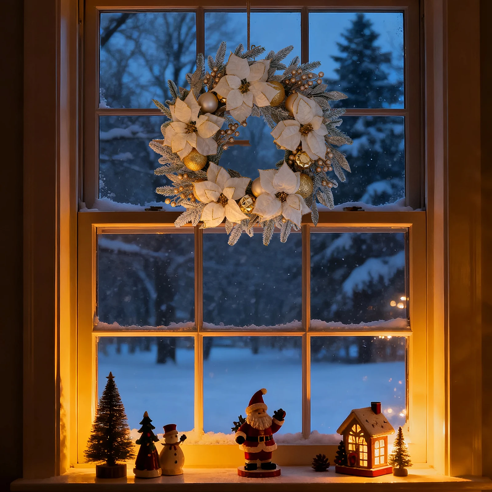 

Upgrade Your Holiday Decor 24 Inch Artificial Poinsettia Wreath for Front Door, Window, and Wall Display