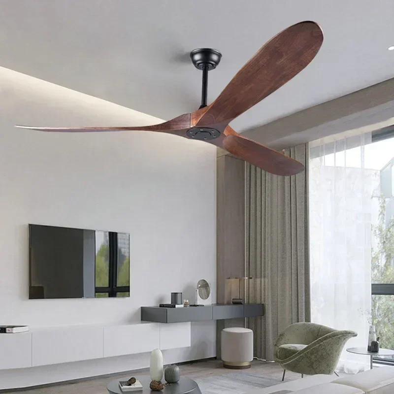 American Style Solid Wood Retro Ceiling Fan, Nordic Living Room, Dining Room, Industrial Variable Frequency 110V Electric Fan