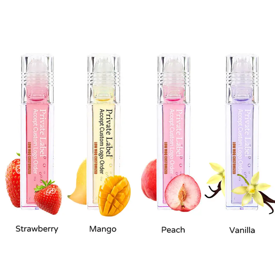 Private Label Gloss Lip Oil Roll On Plumping Fruit Scented Flavour Lip Plumper Moisturizing Makeup Wholesale Custom Logo 20PCS