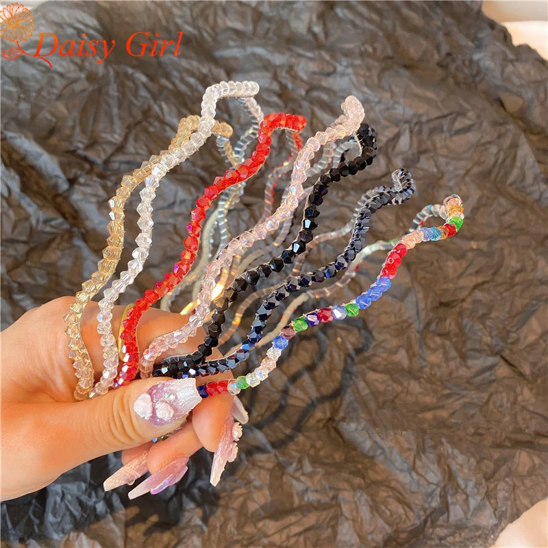 Fashionable Color Imitation Crystal Hairband Women Wavy Headband Pressed Hairpin Hair Bundle Face Wash Versatile Outing Headwear