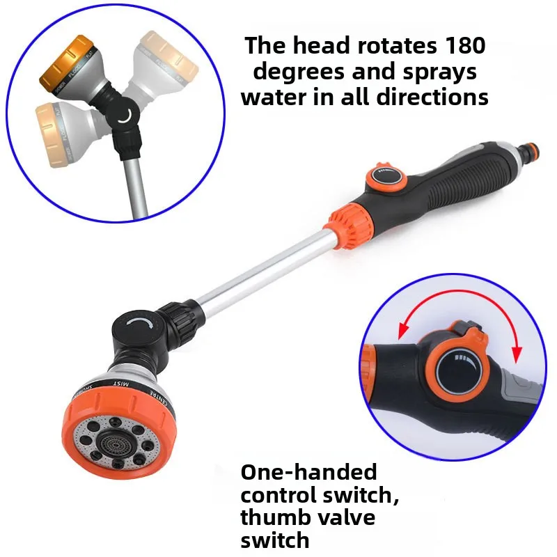Long Handle Garden Hose Water Spray Gun 8 Modes Car Wash Adjustable Irrigation Sprayer Watering Nozzle Plant Lawn Yard Water Je
