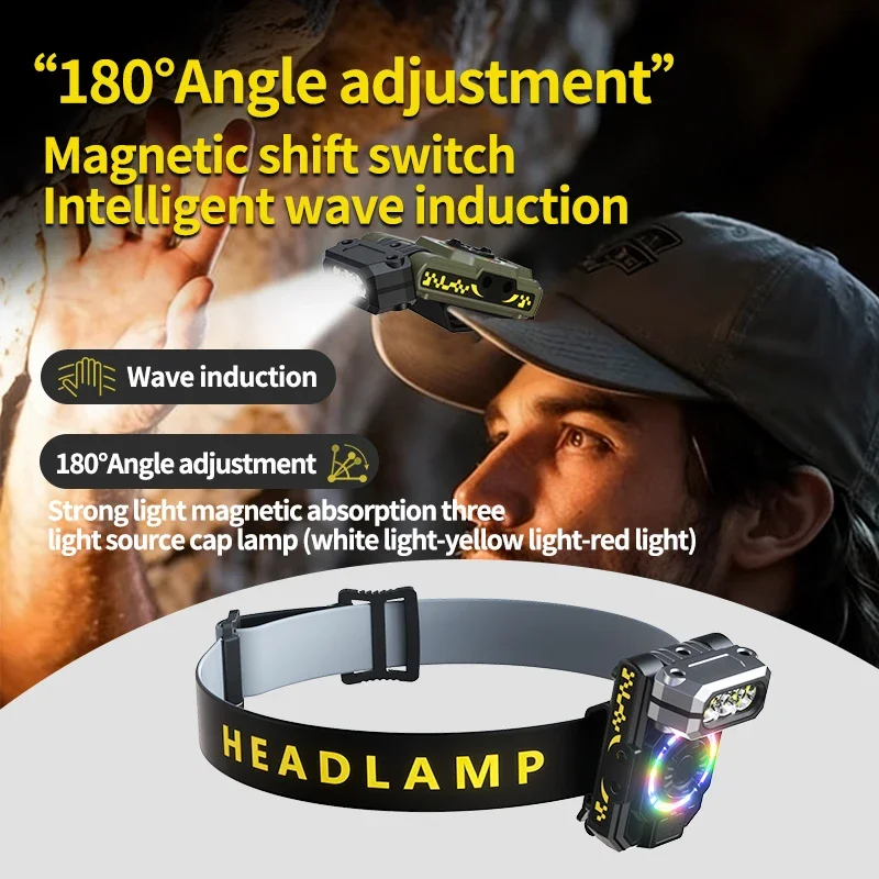Outdoor LED rechargeable multi-function induction hat clip lamp portable outdoor night riding and running fishing headlamp
