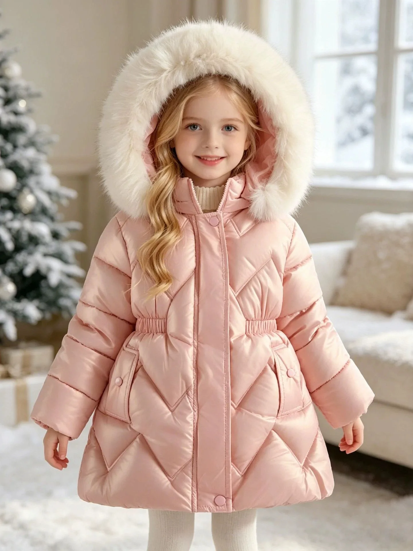 New 2026 Thickened Fleece Bright Leather down Cotton Jacket for Girls Winter Warm Windproof Waterproof Zipper Closure Coat