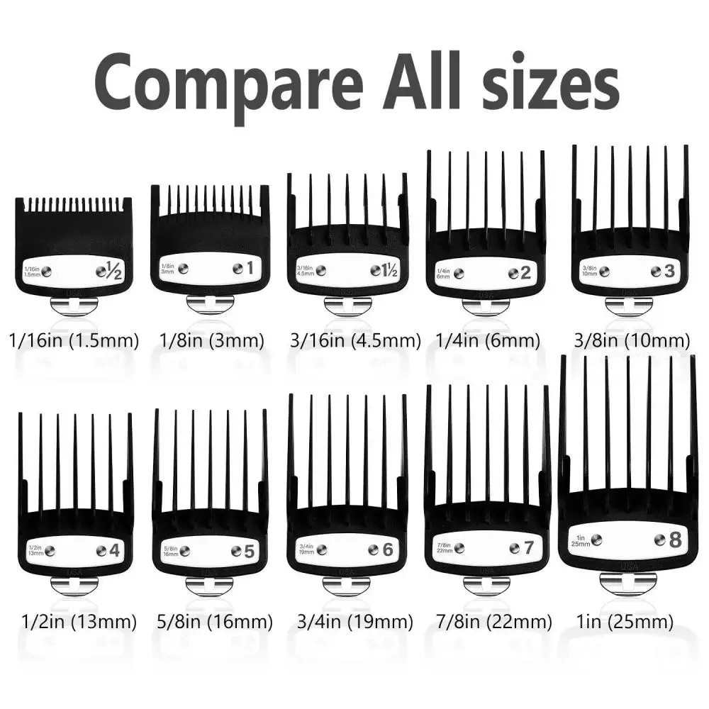 10pcs/set Pro Cutting Guide Comb Hair Clipper Limit Comb With Metal Clip For WAHL Universal 1.5/3/4.5/6/10/13/16/19/22/25mm