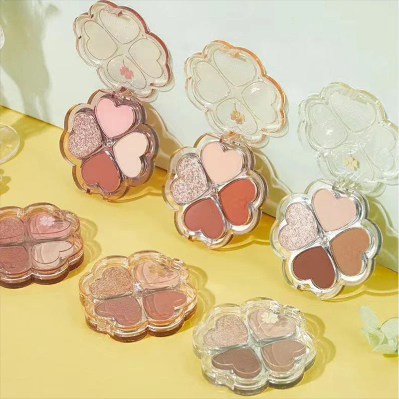 Clover Eyeshadow Palette Highlight Four-color Dreamy Eye Makeup Fine Pearlescent Eye Shadow Eye Shadow All In One Palette Blush