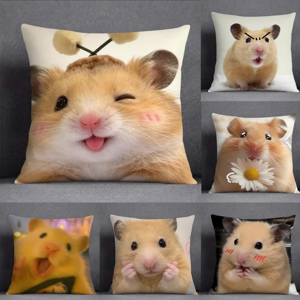 Cute Hamster Cushion Cover Square Double-Sided Printing Sofa Cushion Cover Pillowcase Bedroom Bedside