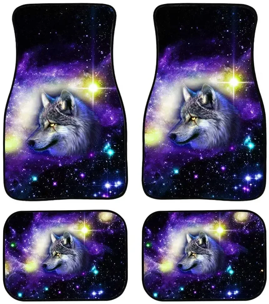 Car Floor Mats Set Cool Animal Galaxy Wolf Print Floor Carpets 4PCS No Slip Waterproof Car Mats Auto Accessories