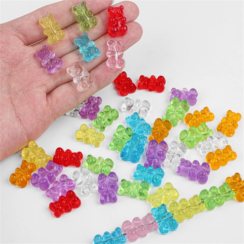 Candy Color Plastic Acrylic Mini Bear Beads Cute Charms for Necklce Bracelet Earring DIY Jewelry Making Creative Pendants