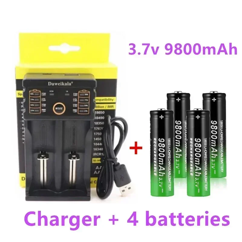 

2024 New18650 Battery High Quality 9800mAh 3.7V 18650 Li-ion batteries Rechargeable Battery For Flashlight Torch +Charger