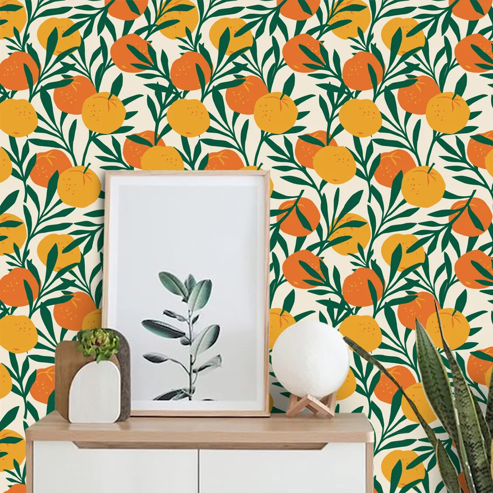 

Orange Peel and Stick Wallpaper Kitchen Fruit Vinyl Self Adhesive Wallpaper Boho Backsplash Bathroom Contact Paper for Kids