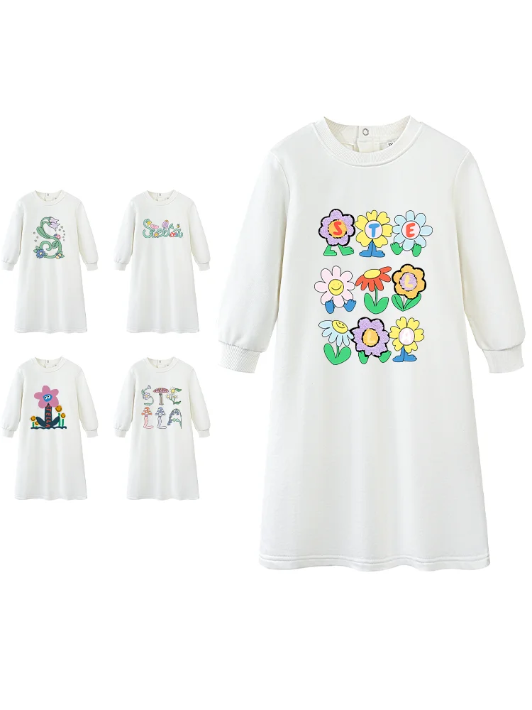 sunflower Newborn Dress autumn 2026 New Cotton long sleeves Kids Skirt Fun printed letter flowers Little girl princess dresses