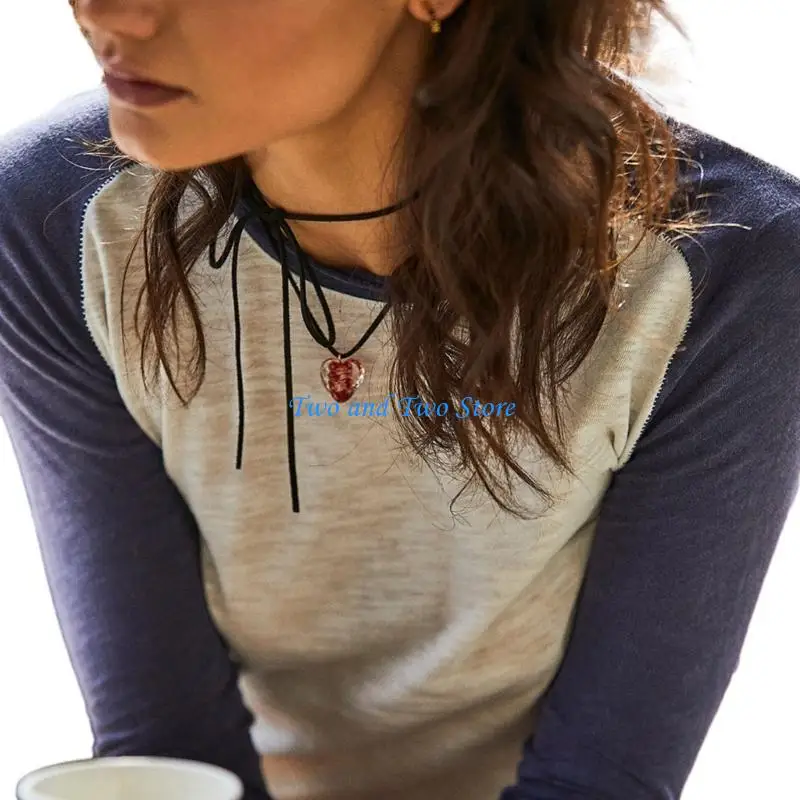 

HX6F Goth Loves Heart Clavicle Chain Women Girls Wedding Jewelry Party Birthday Gift