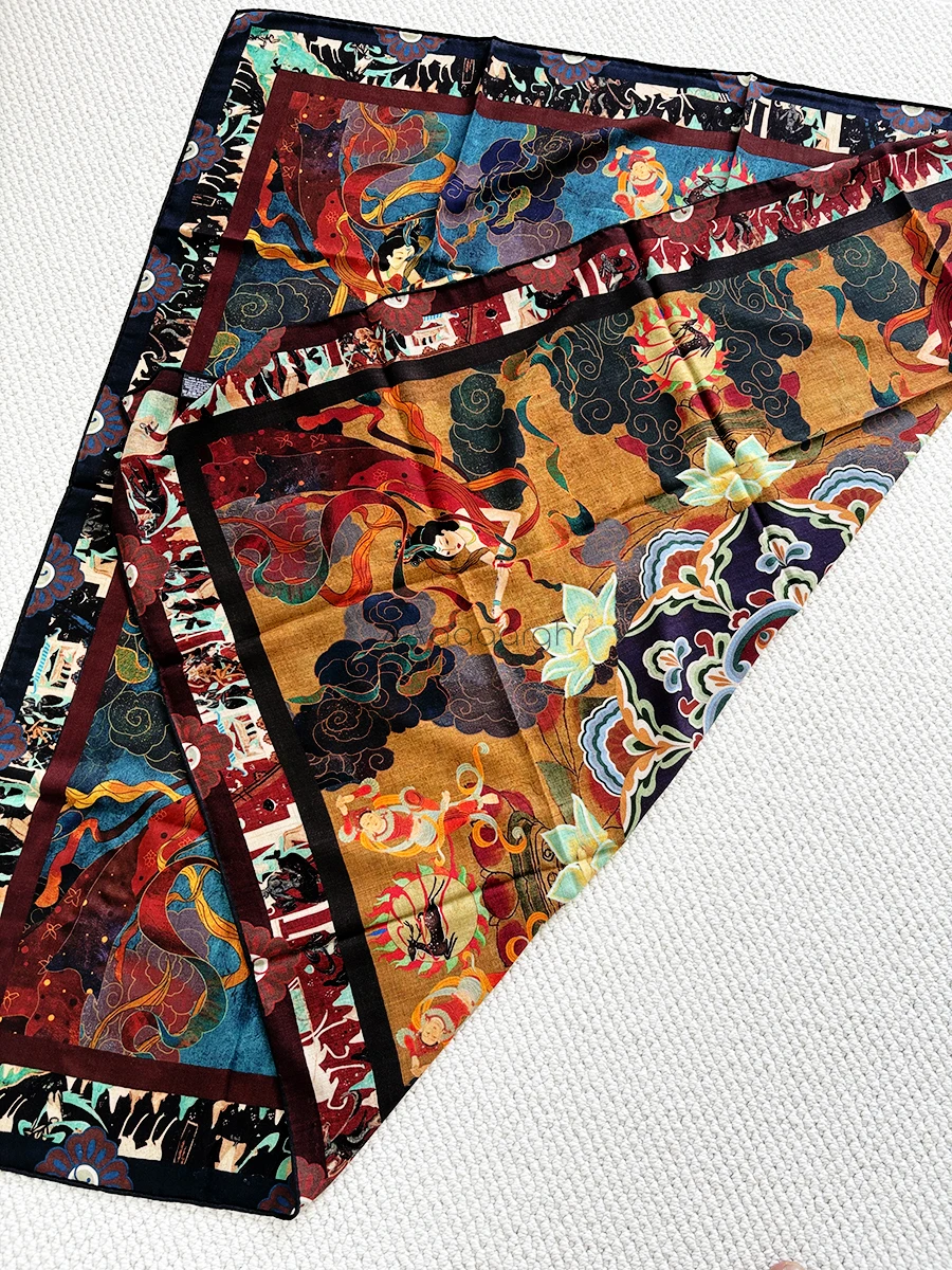 Chales de seda de lana de invierno, pañuelos con bordes enrollados a mano, pañuelos para la cabeza y el cuello, regalo para amantes de Navidad