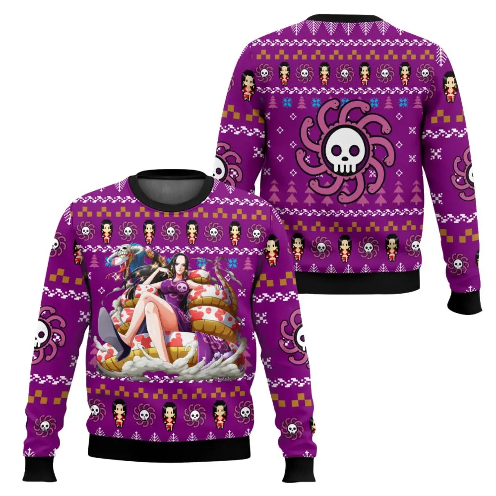 Automne hiver hommes col rond une pièce Boa Hancock Anime laid noël sweat doux confortable élégant pull survêtement