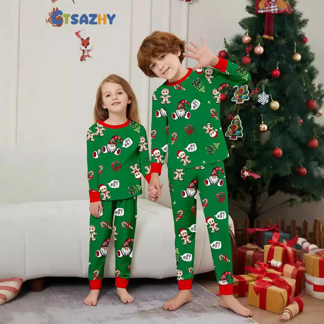 New Family Matching Christmas Pajamas Xmas Santa Claus Green Printed Dad Mommy And Me Christmas Costume Dog Clothes  123