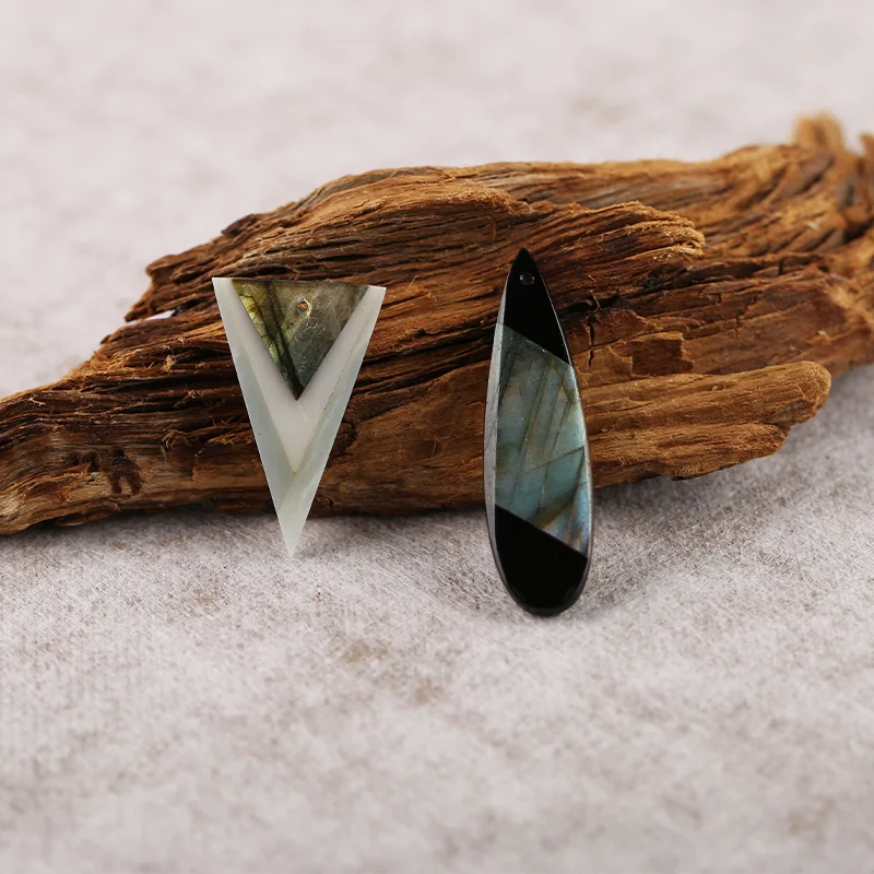 Natural Stone Gemstone Pendant BeadLimited Edition - High-grade Labradorite Combination Set Jewelry DIY Making 29x18x3mm 5g