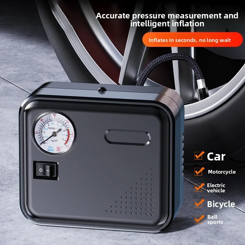 Car Air Pump, 19-Cylinder 12V Portable Tire Inflator with LED Light, Analog Gauge Electric Pump for Auto SUV Motorcycle
