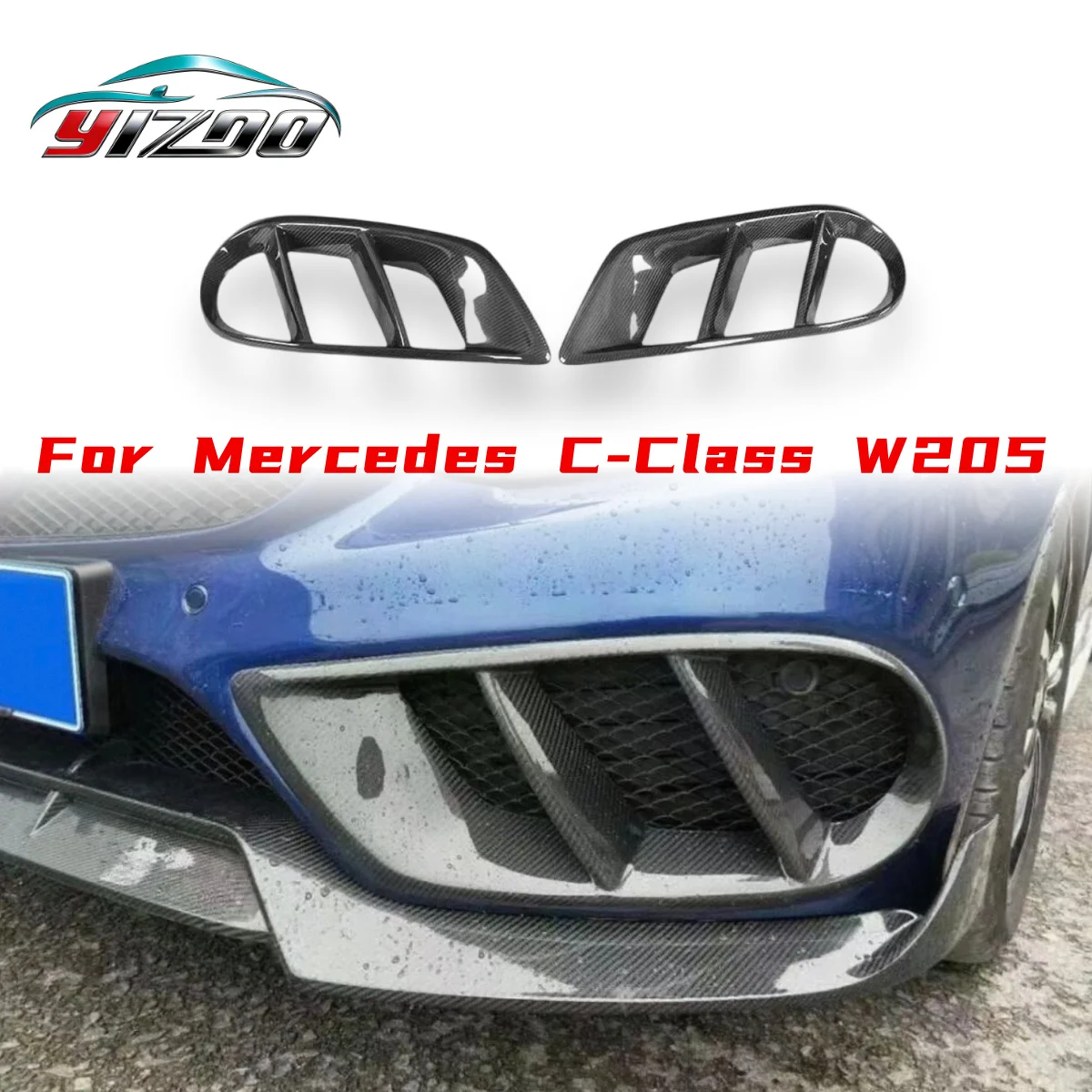 

Carbon Fiber Car Front Bumper Air Vent Outlet Cover Grill Trim for Mercedes Benz C63 AMG C250 C300 Sport 2015-2019 FRP Black