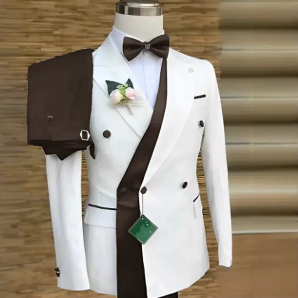 

Bespoke Custom White Black Wedding Suit for Men New Design Slim Fit Groom Best Man Wedding Tuxedo Formal Prom Wear 2 Pieces Set