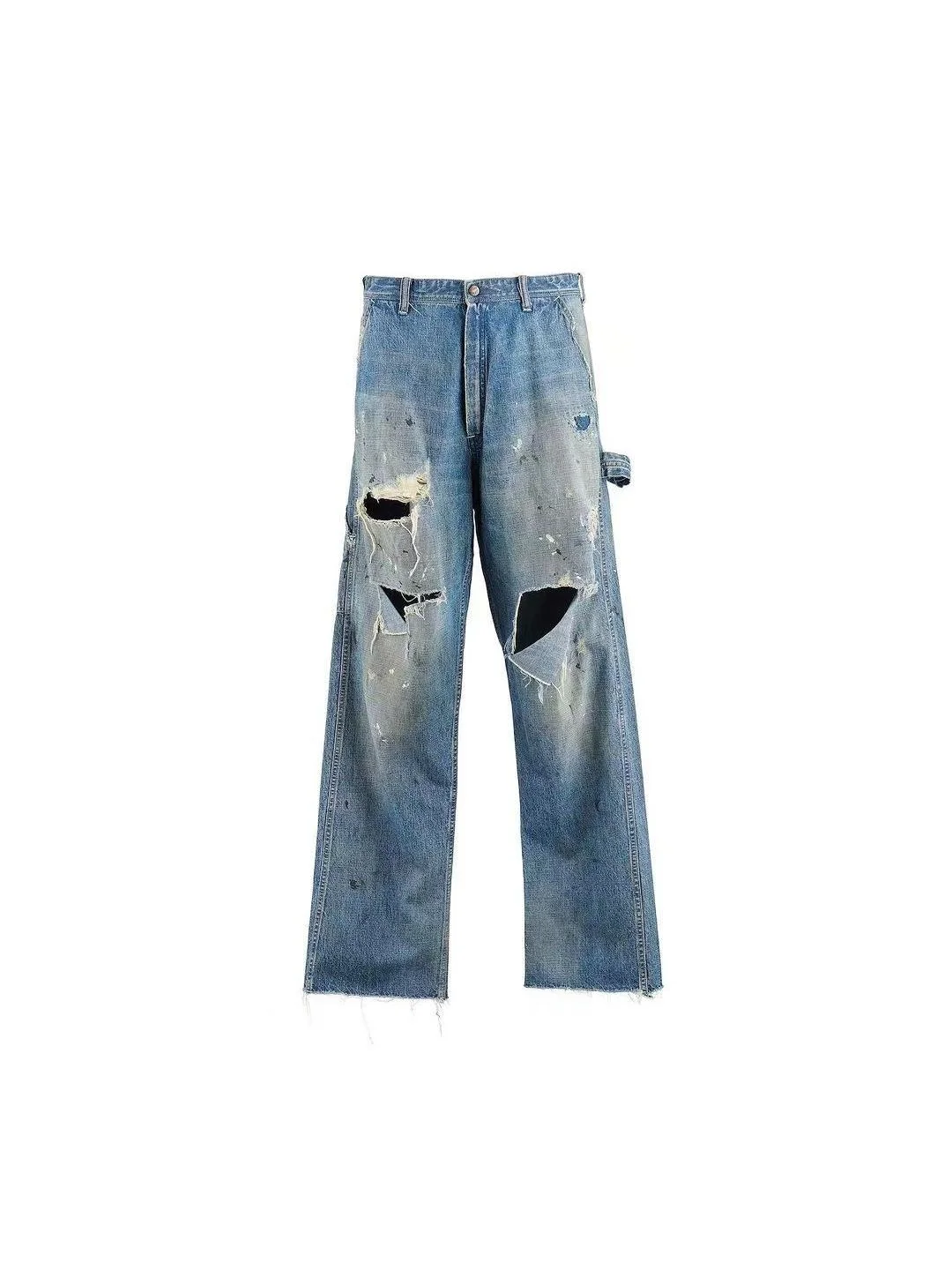 

Винтажные джинсы с логотипом Waed, мужские длинные брюки, корейские молодежные джинсовые брюки с крашением моины и лоскутные брюки на все сезоны